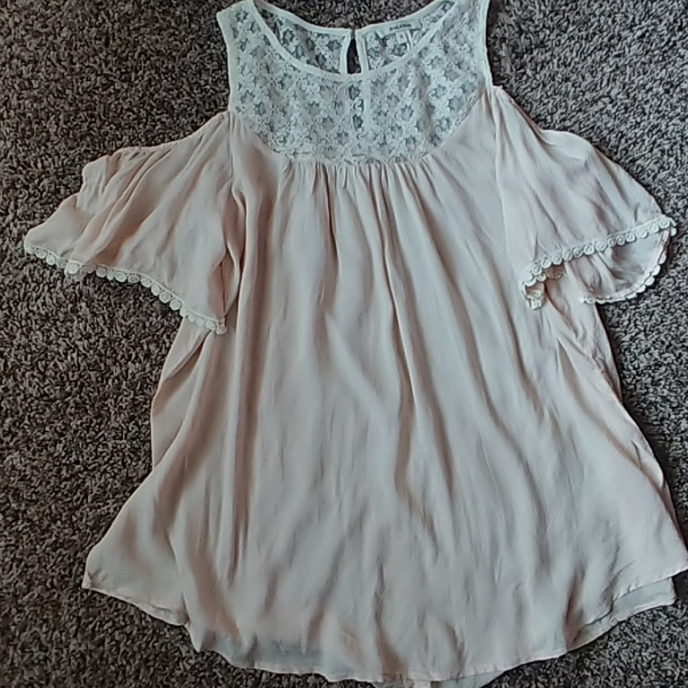 Soft peach open shoulder top